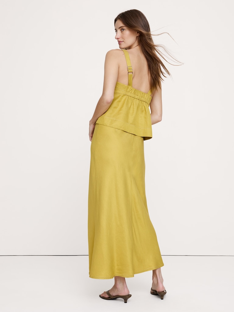 Jupe longue en lin et viscose taillée en biais