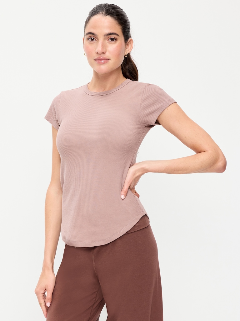 Fitted Crew-Neck Ribbed T-Shirt