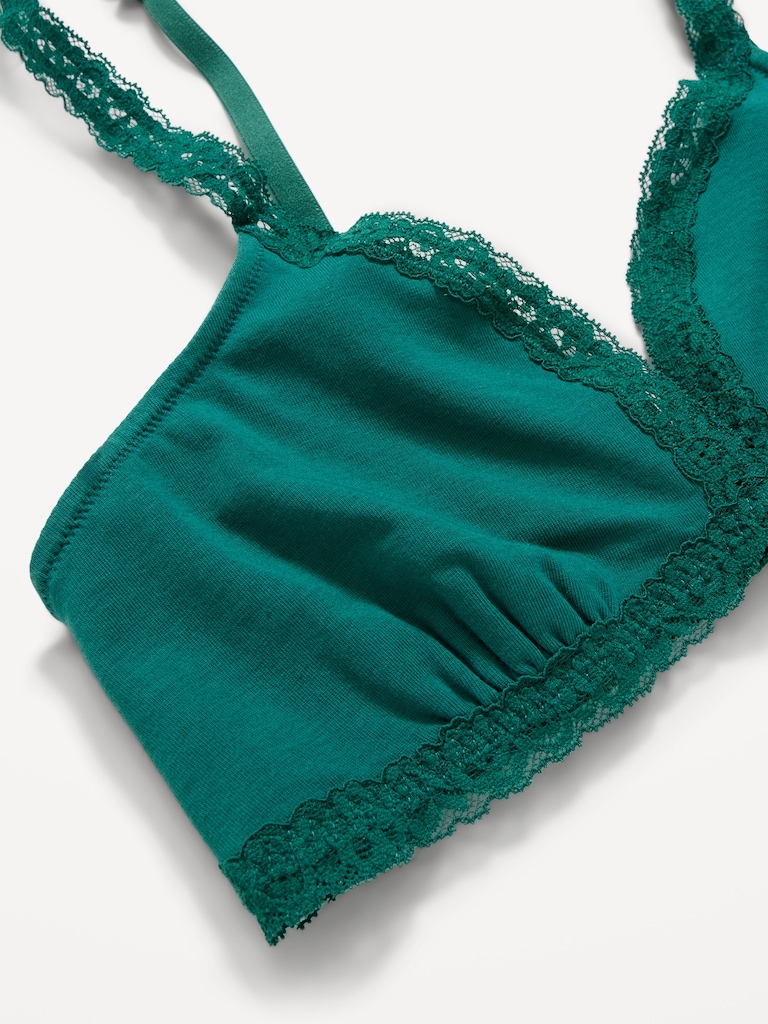 Lace-Trim Cotton Triangle Bralette