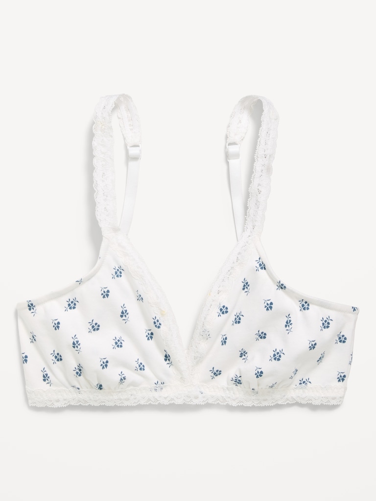 Lace-Trim Cotton Triangle Bralette