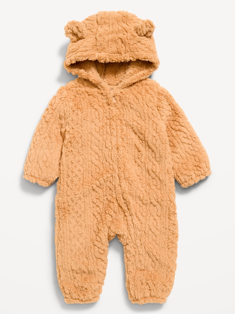 Long-Sleeve Critter Sherpa Hooded One-Piece for Baby