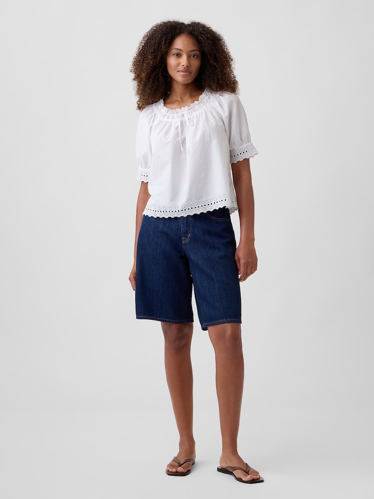 Relaxed Embroidered Tie-Front Top