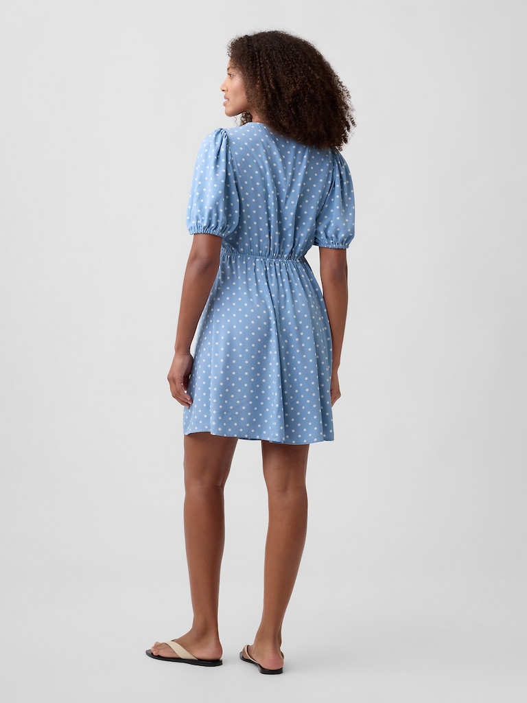 Puff Sleeve V-Neck Mini Dress