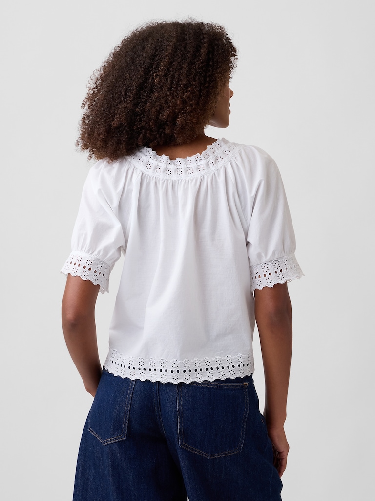 Relaxed Embroidered Tie-Front Top