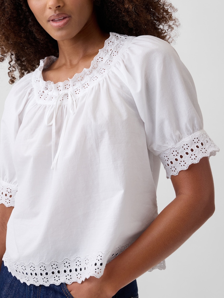 Relaxed Embroidered Tie-Front Top