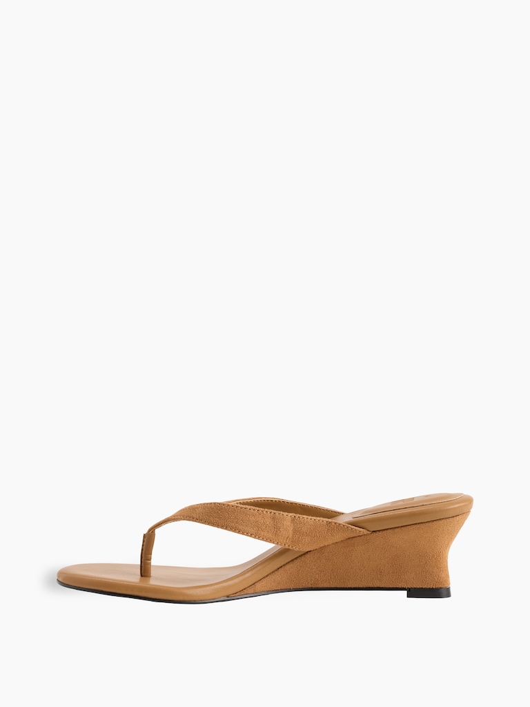 Vegan Leather Wedge Thong Sandals