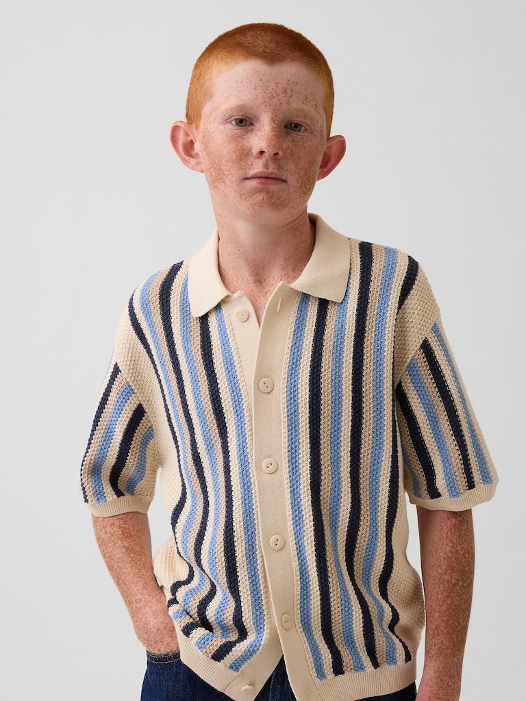 Kids Crochet Stripe Sweater Shirt