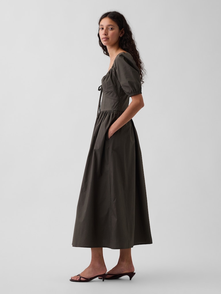 Puff-Sleeve Corset Maxi Dress