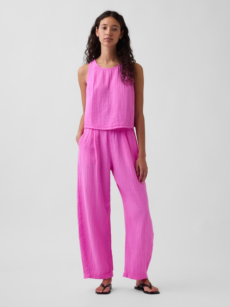Cotton Gauze Easy Barrel Pants