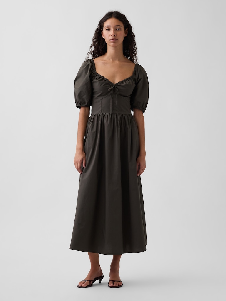 Puff-Sleeve Corset Maxi Dress