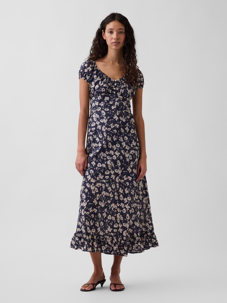V-Neck Ruffle Hem Maxi Dress