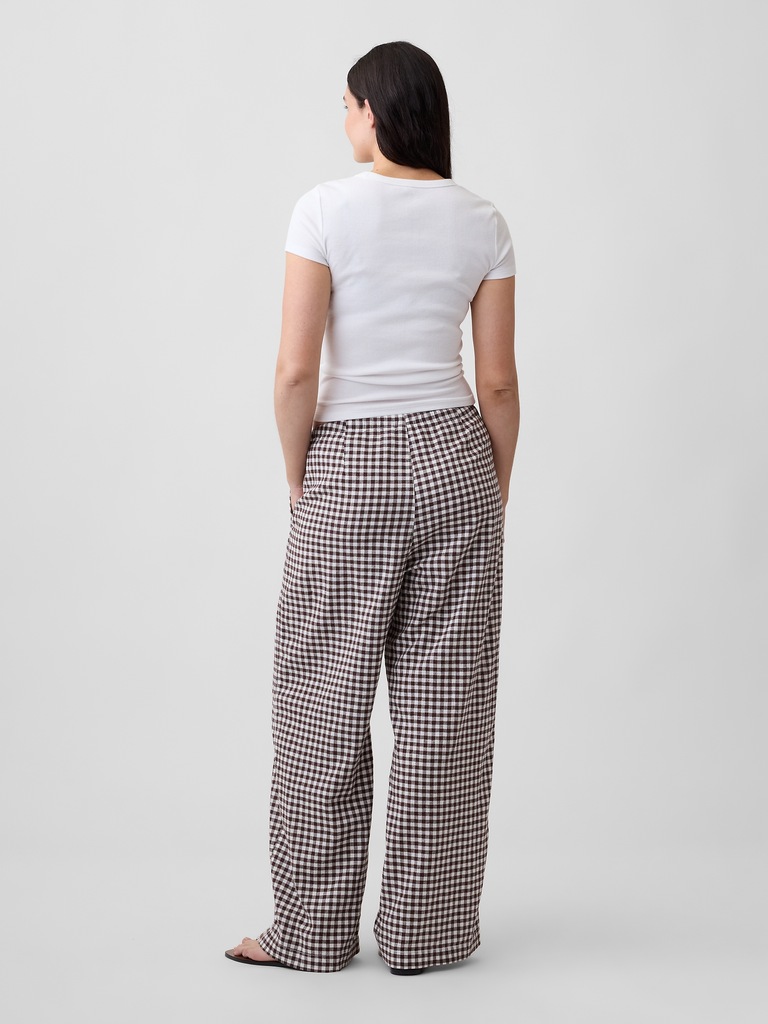 Mid Rise Pull-On Wide-Leg Linen-Blend Pants