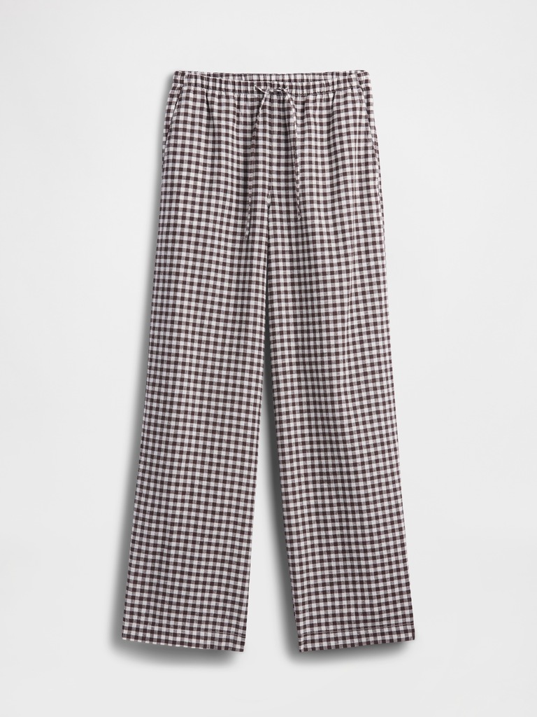 Mid Rise Pull-On Wide-Leg Linen-Blend Pants