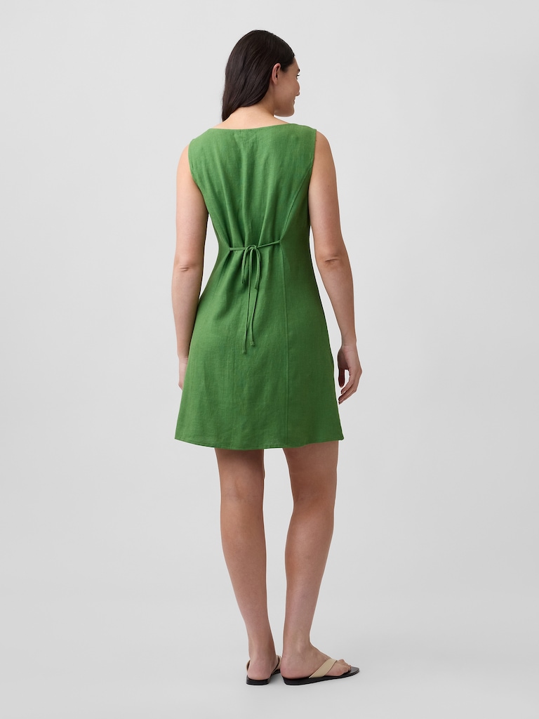 Boatneck Button-Front Mini Dress