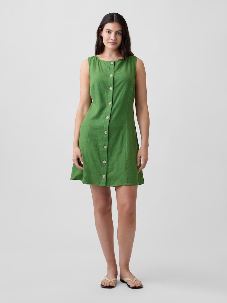 Boatneck Button-Front Mini Dress