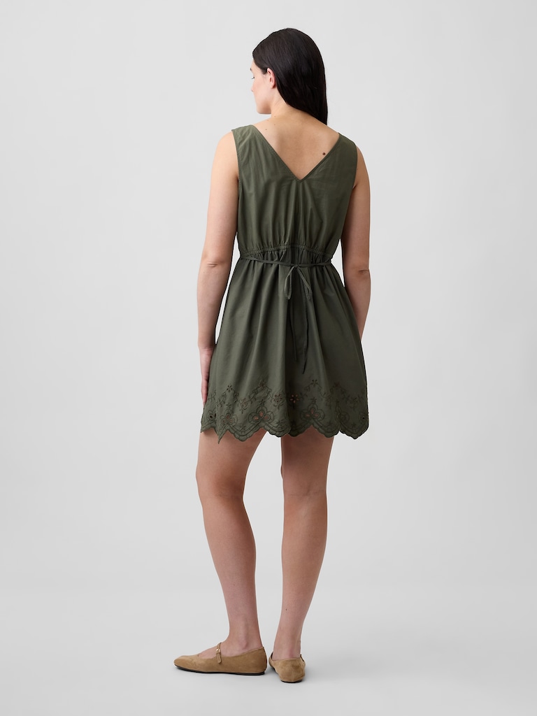 Eyelet V-Neck Mini Dress