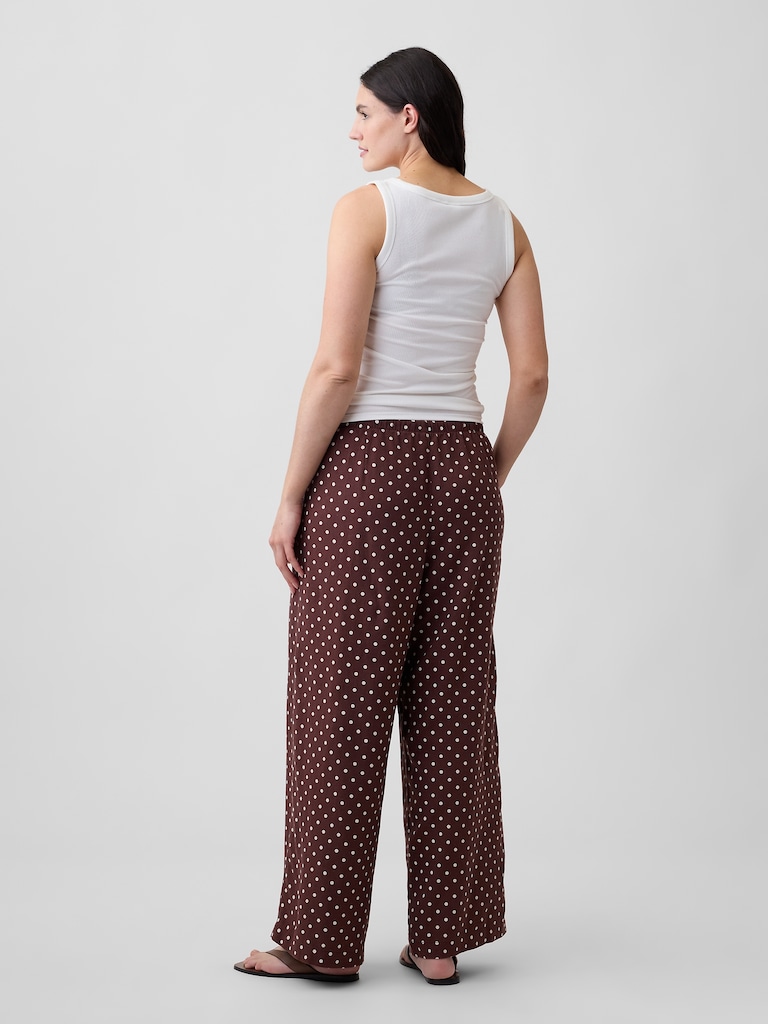 Mid Rise Pull-On Wide-Leg Linen-Blend Pants