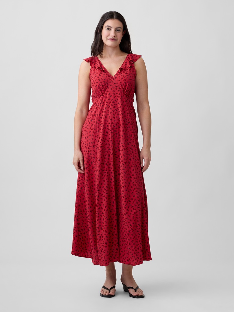 Ruffle V-Neck Maxi Dress