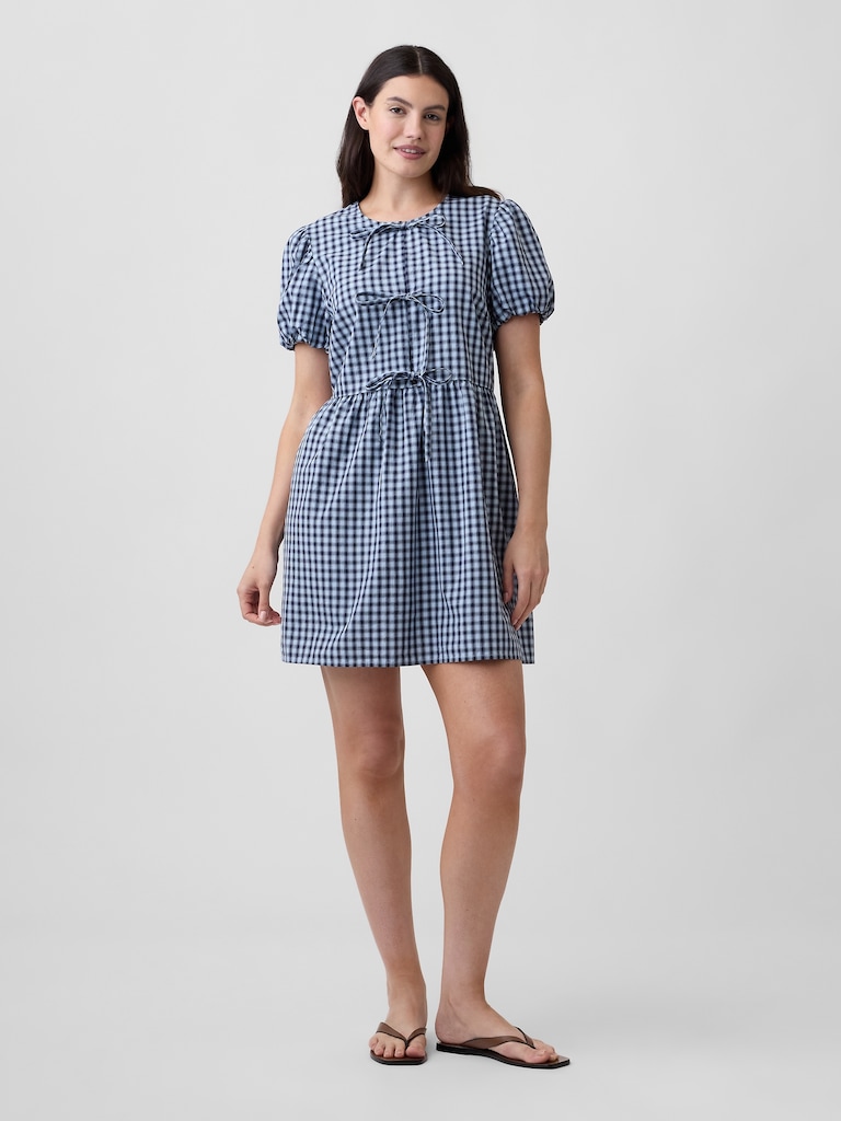 Puff Sleeve Tie-Front Mini Dress