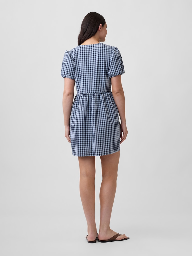 Puff Sleeve Tie-Front Mini Dress