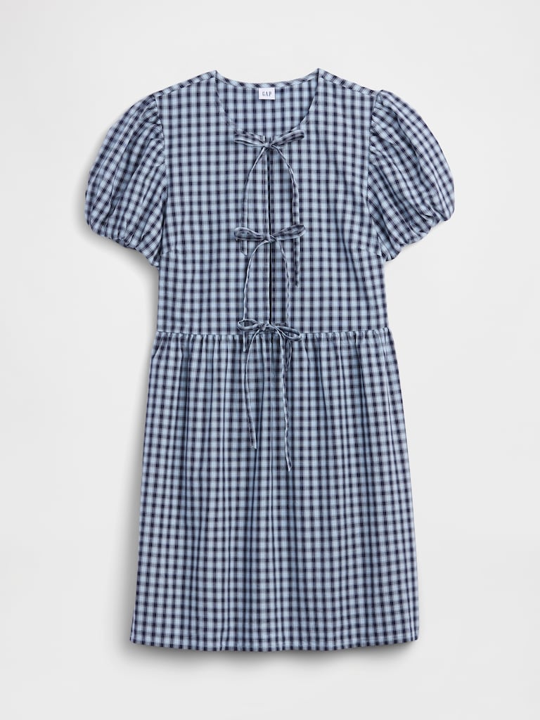 Puff Sleeve Tie-Front Mini Dress