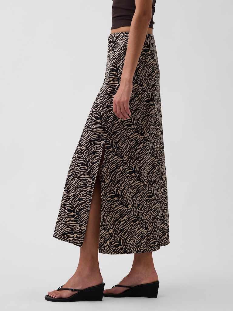 Linen-Blend Maxi Slip Skirt