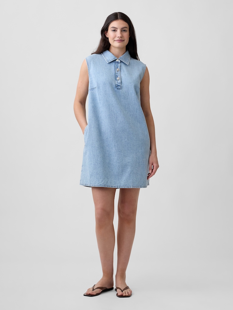 Sleeveless Collared Denim Mini Dress