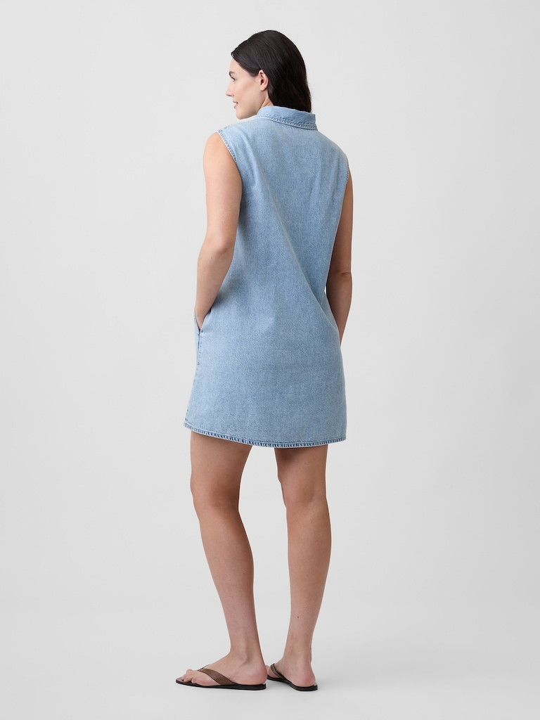 Sleeveless Collared Denim Mini Dress