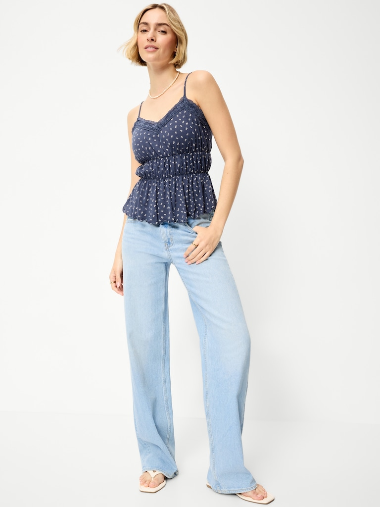 Lace-Trim Smocked-Waist Tank Top