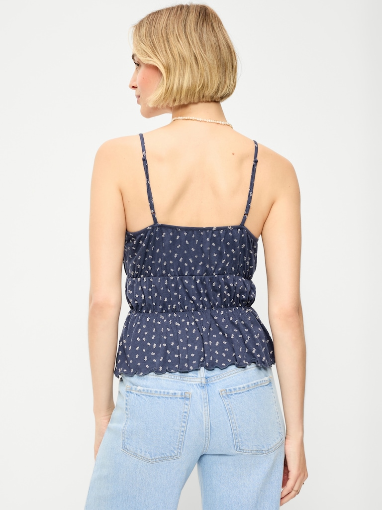 Lace-Trim Smocked-Waist Tank Top