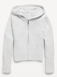 Fitted Cable-Knit Full-Zip Hoodie for Girls