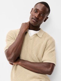 Mixed-Stitch Polo Sweater