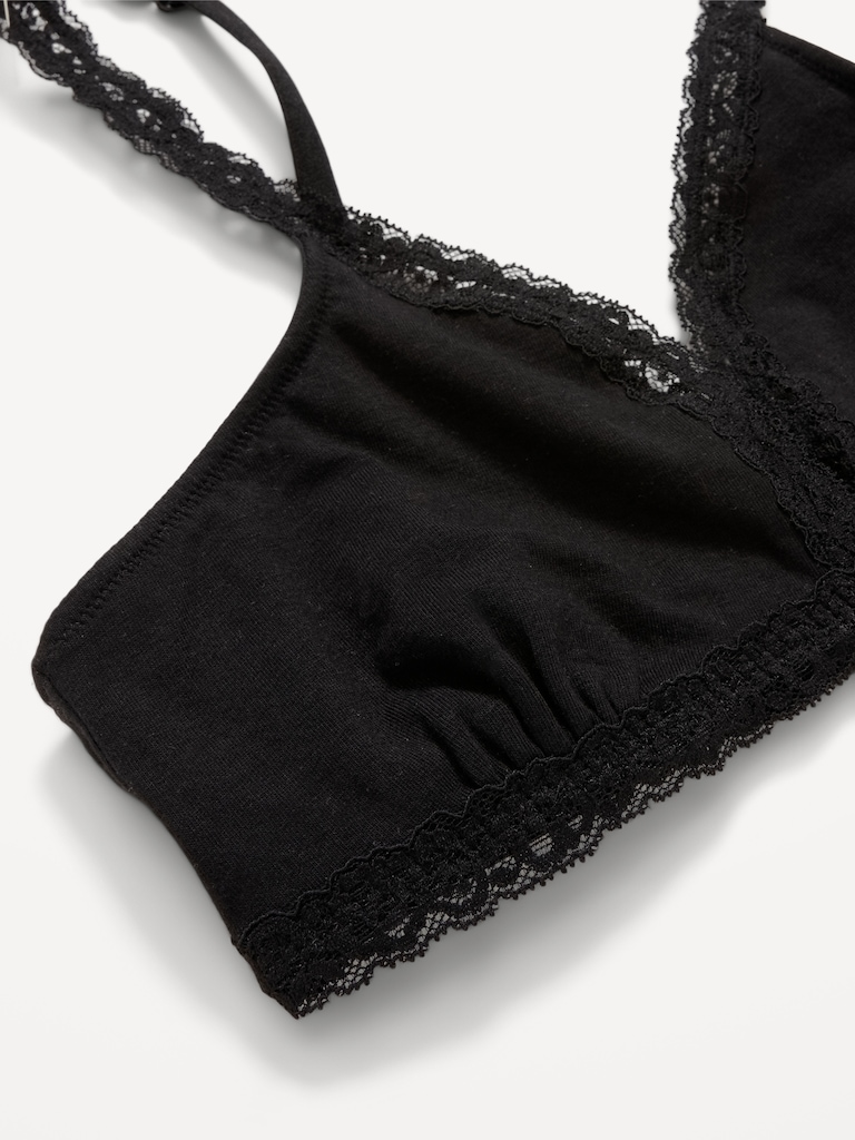 Lace-Trim Cotton Triangle Bralette
