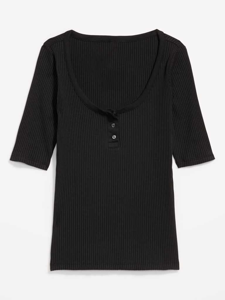 Scoop-Neck Fitted Henley Top