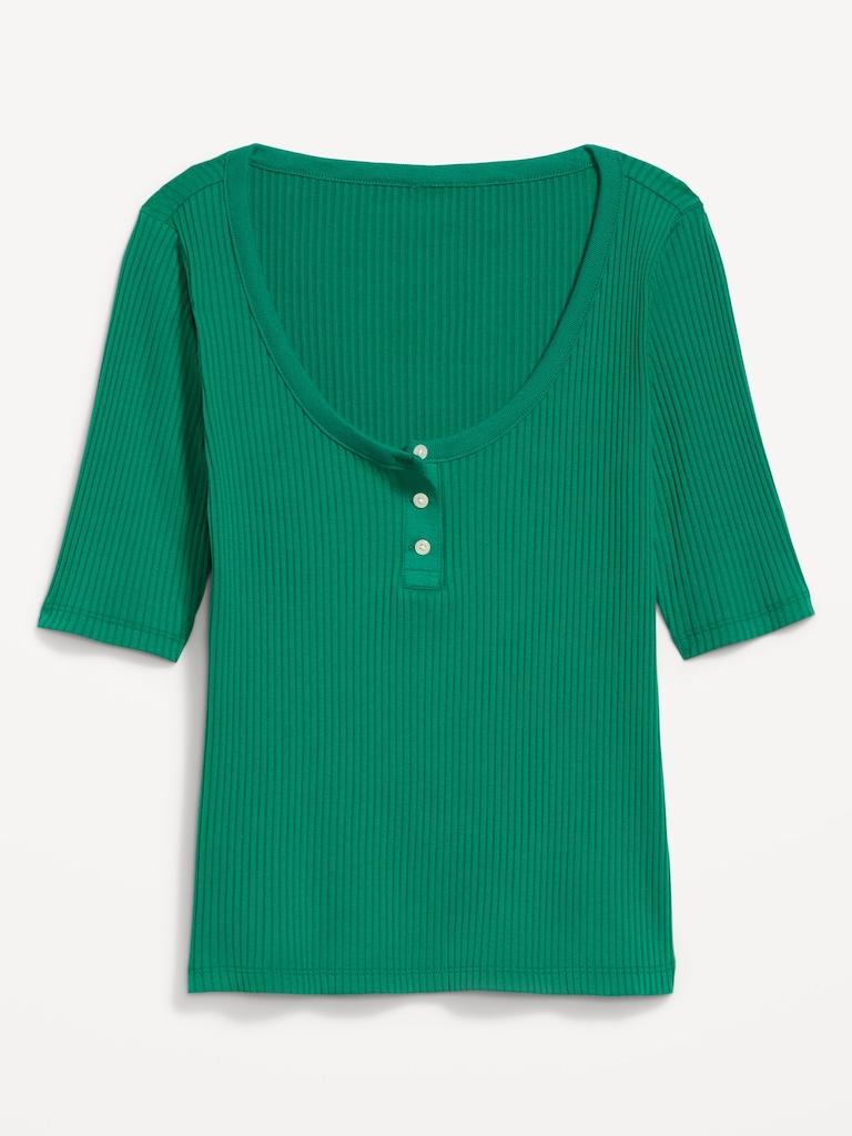 Scoop-Neck Fitted Henley Top