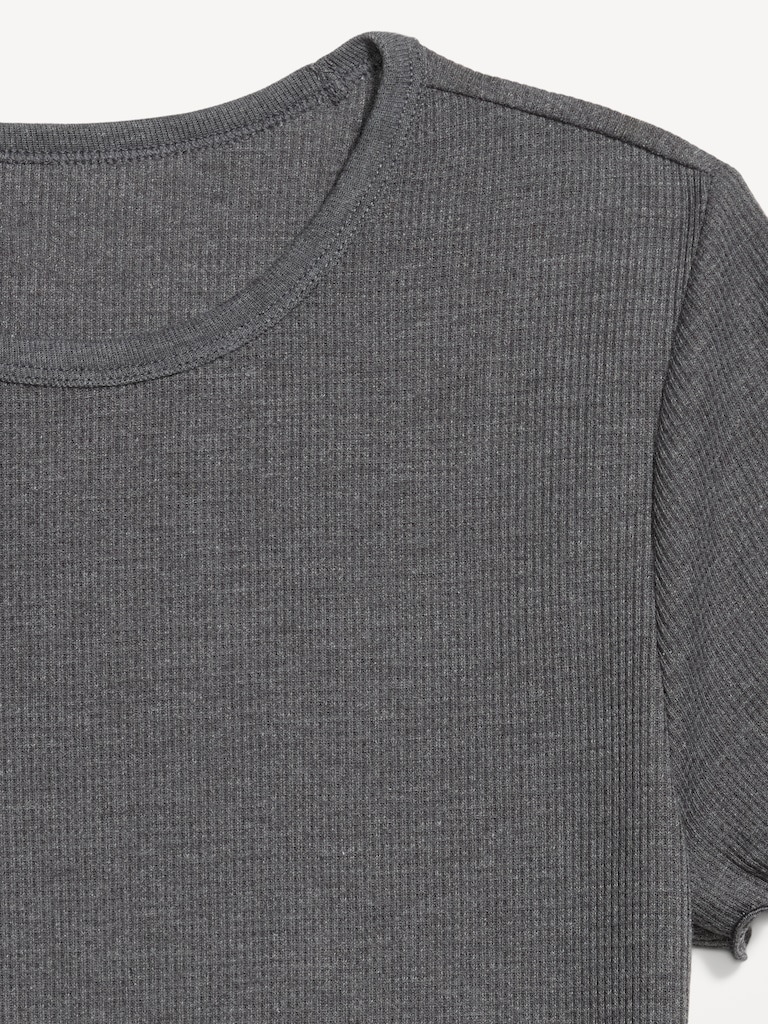 Fitted Waffle-Knit Cropped T-Shirt