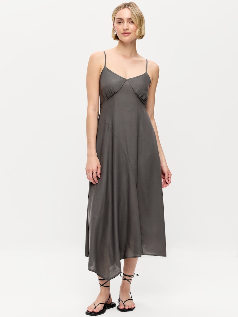 Fit & Flare Tie-Back Asymmetrical Midi Dress