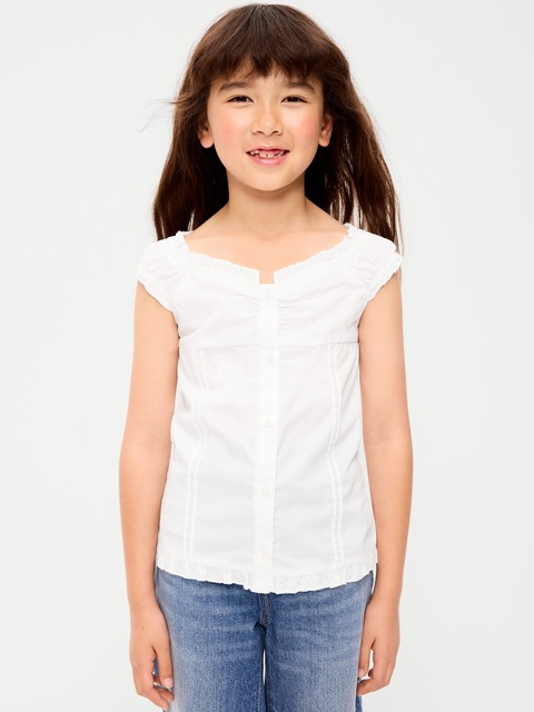 Short-Sleeve Sweetheart-Neck Button-Front Top for Girls