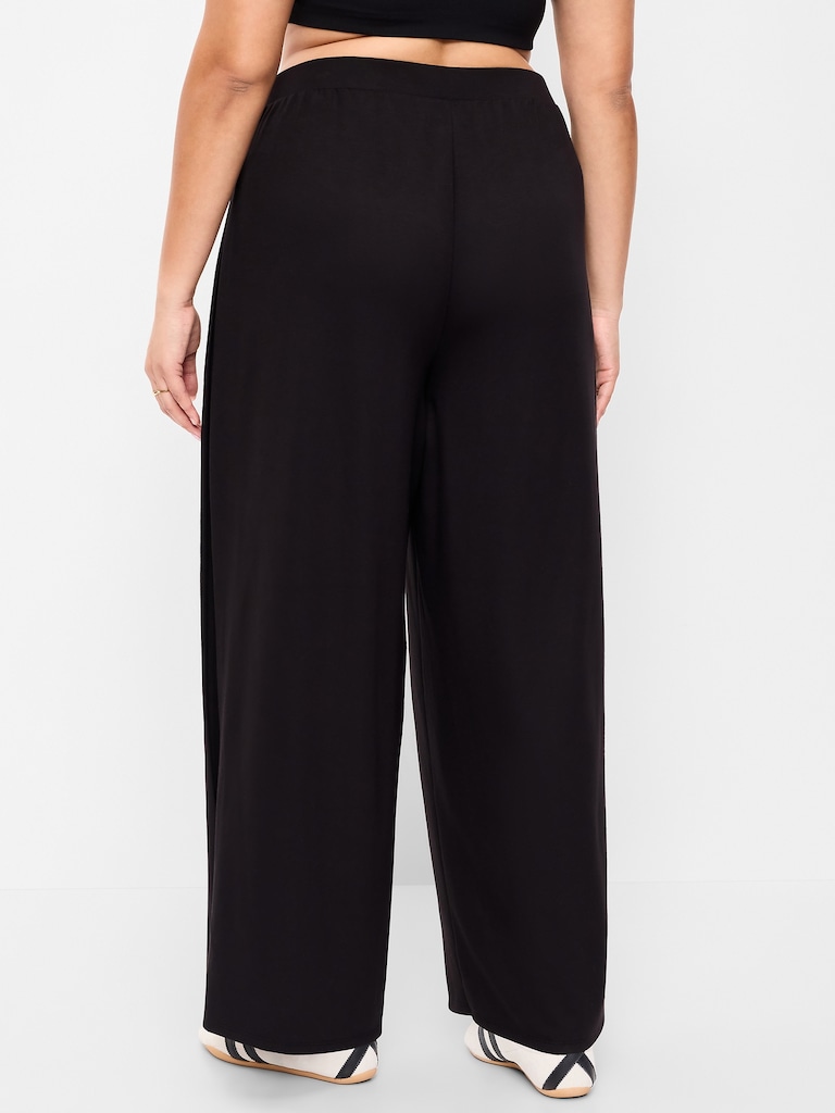 Pantalon fluide à jambe large et taille haute en molleton cocooning