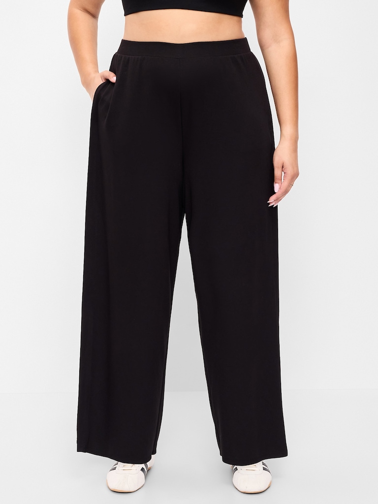 Pantalon fluide à jambe large et taille haute en molleton cocooning