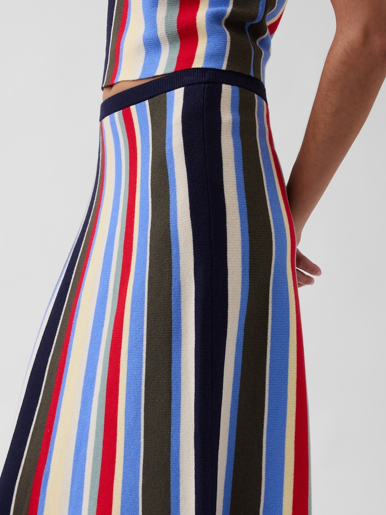 100% Cotton Stripe Easy Maxi Sweater Skirt