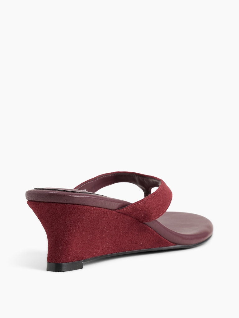 Vegan Leather Wedge Thong Sandals