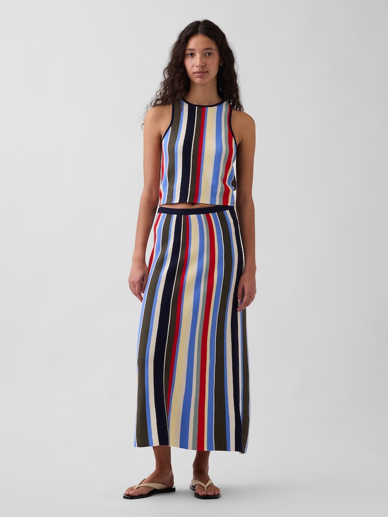 100% Cotton Stripe Easy Maxi Sweater Skirt