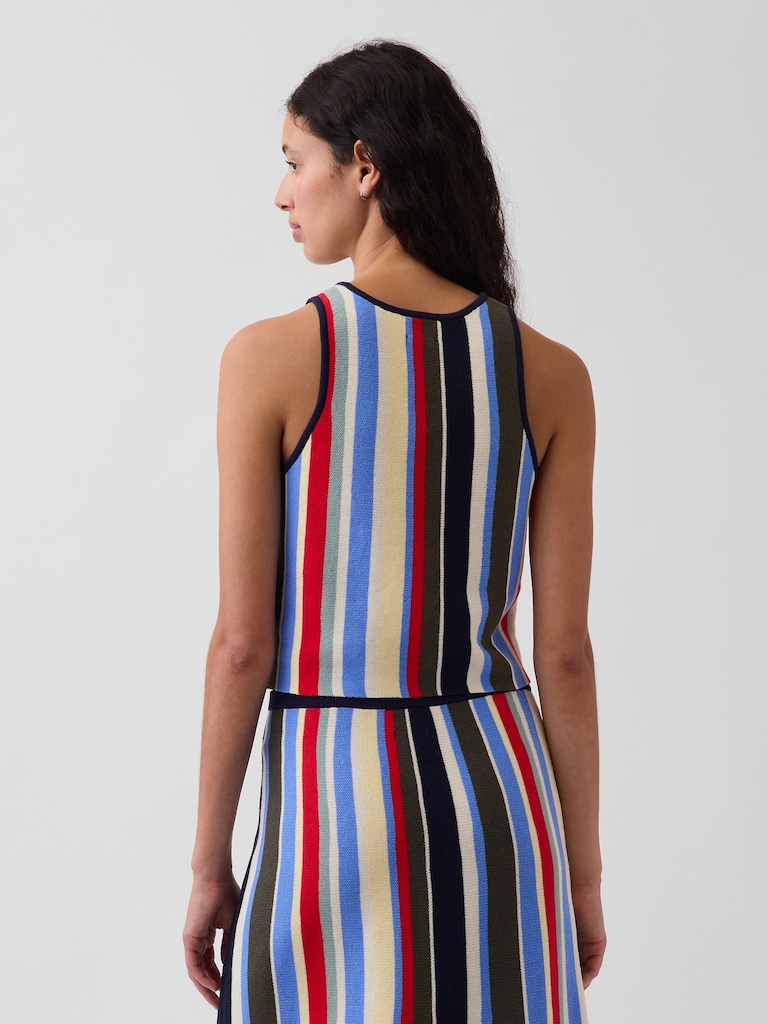 100% Cotton Stripe Halter Sweater Tank