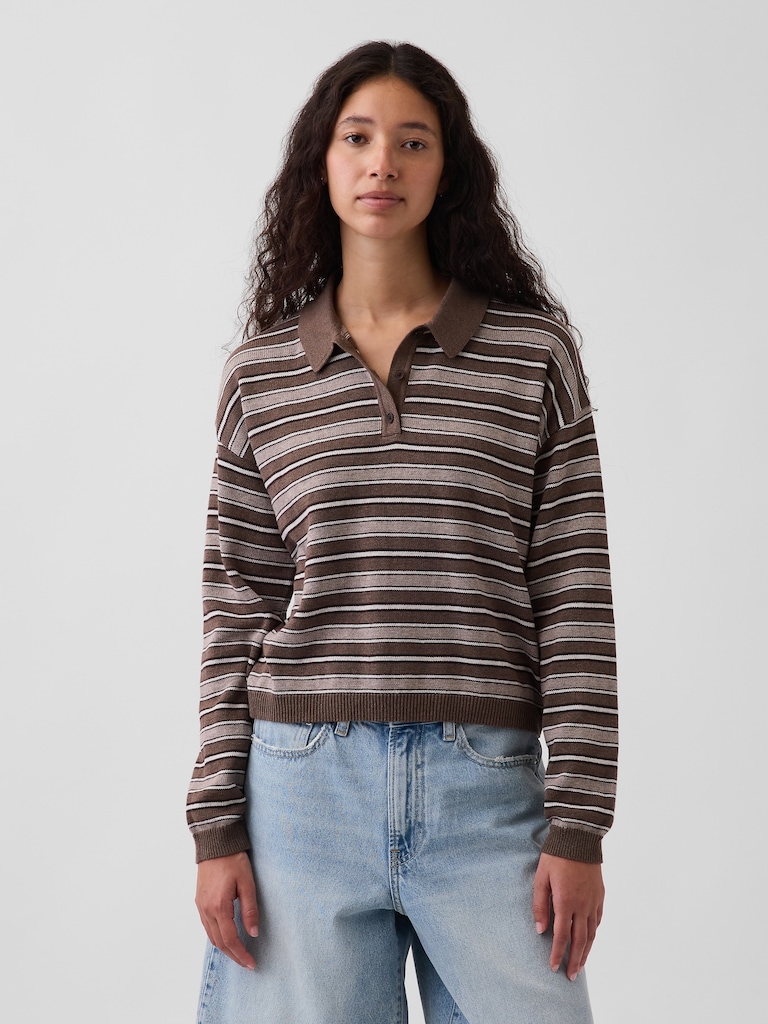 100% Cotton Relaxed Polo Sweater