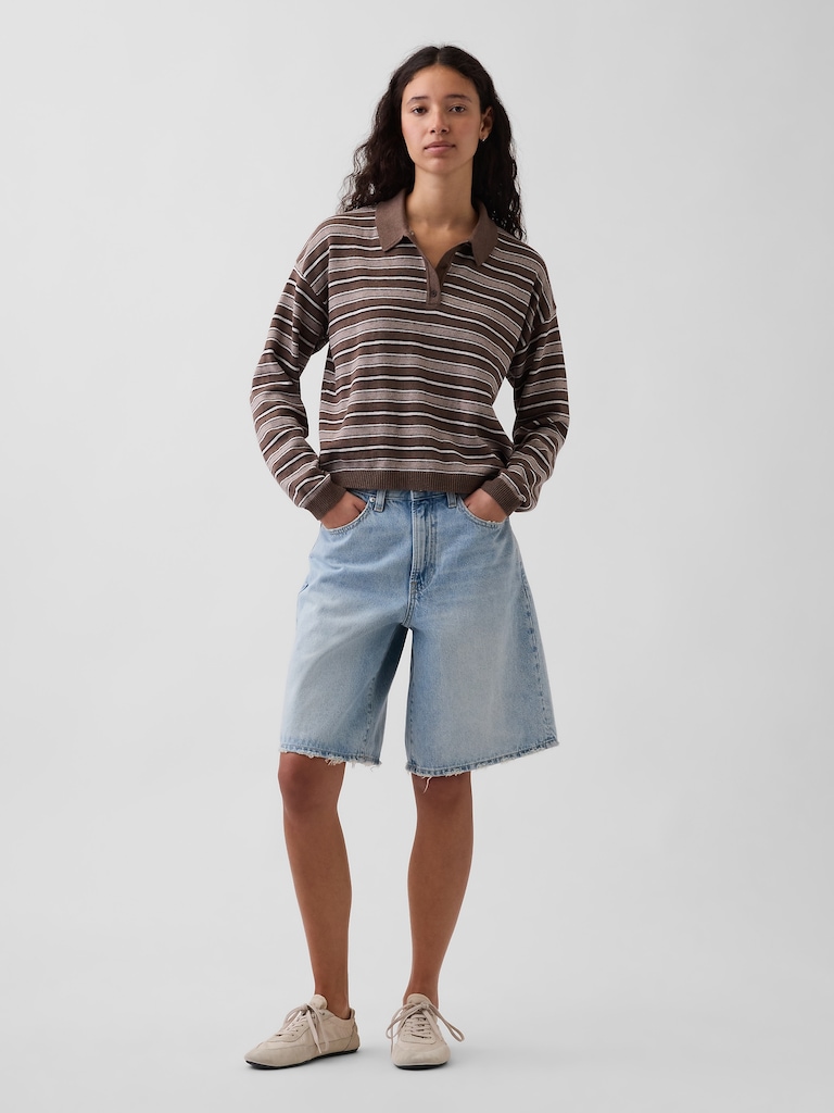 100% Cotton Relaxed Polo Sweater