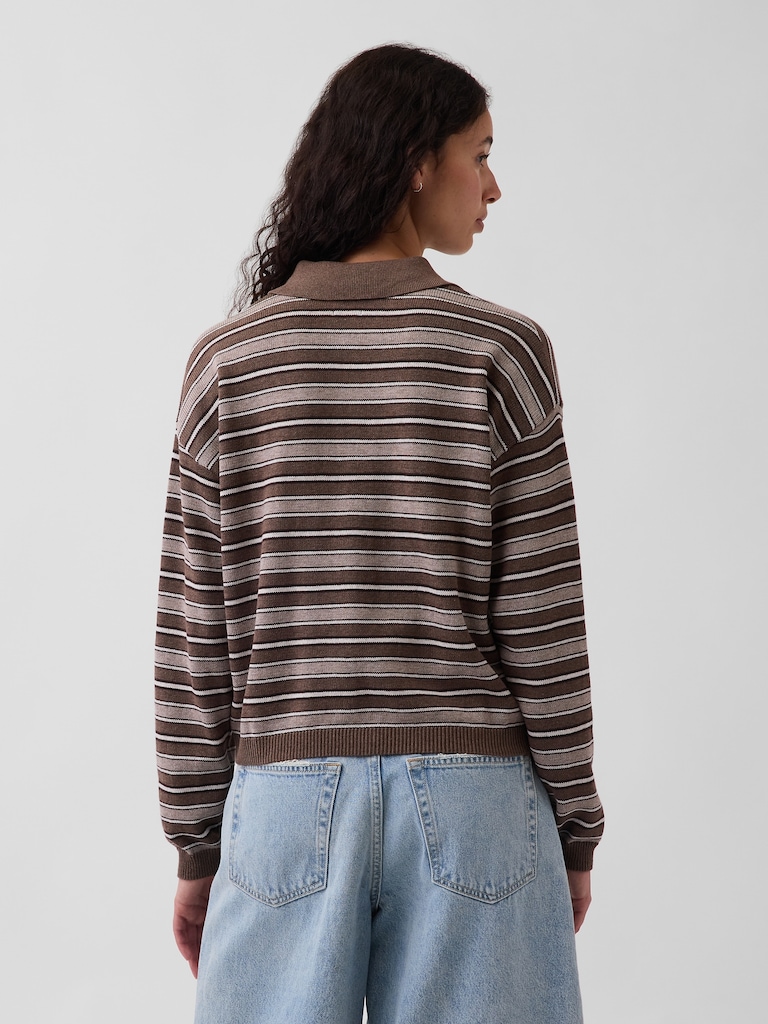 100% Cotton Relaxed Polo Sweater