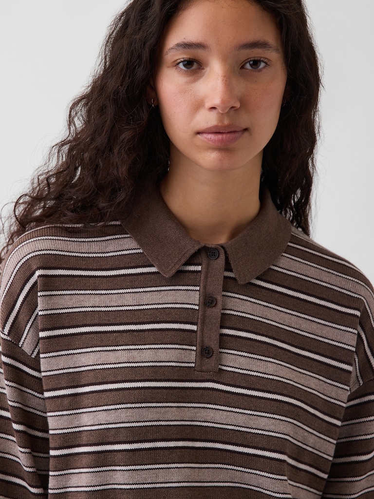 100% Cotton Relaxed Polo Sweater