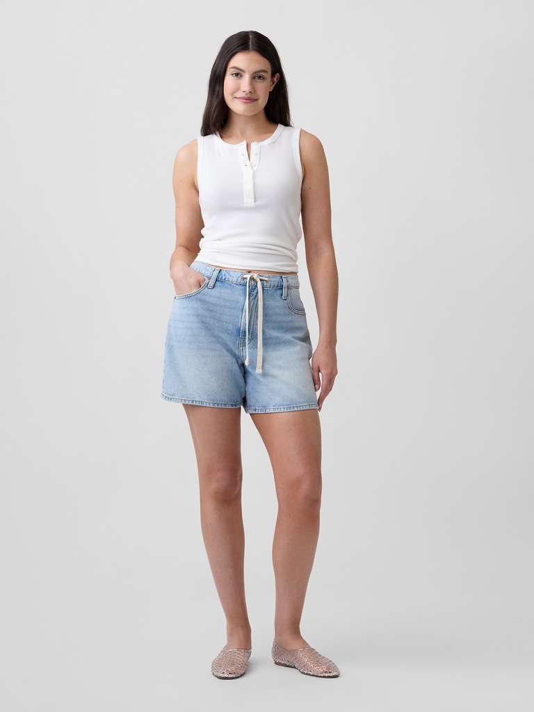 SuperSoft Drawstring Denim Midi Shorts