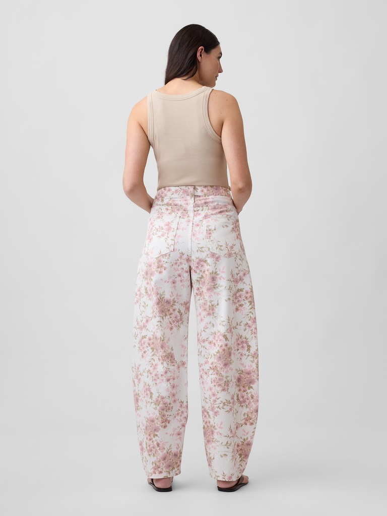 High Rise Print Barrel Jeans